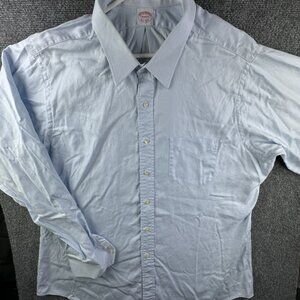 Brooks Brothers 19.5 Makers Blue Cotton Button Up Shirt Long Sleeve Men Point